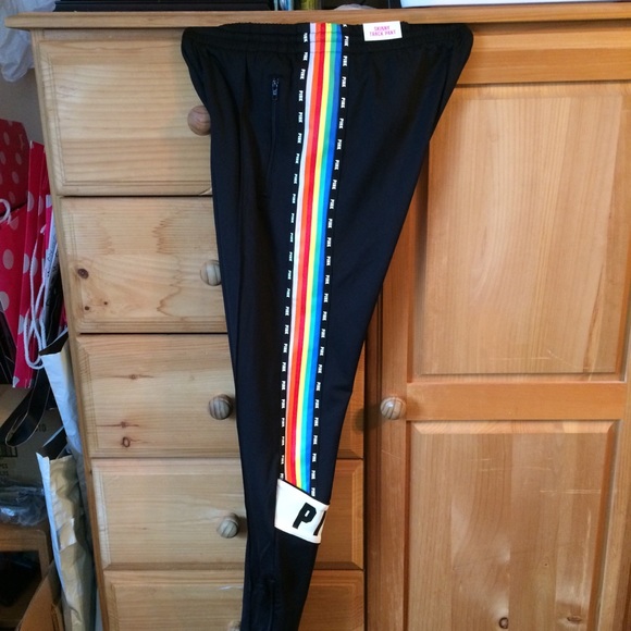 VS Pink Rainbow Stripe Black Skinny Track Pant - Picture 4 of 6